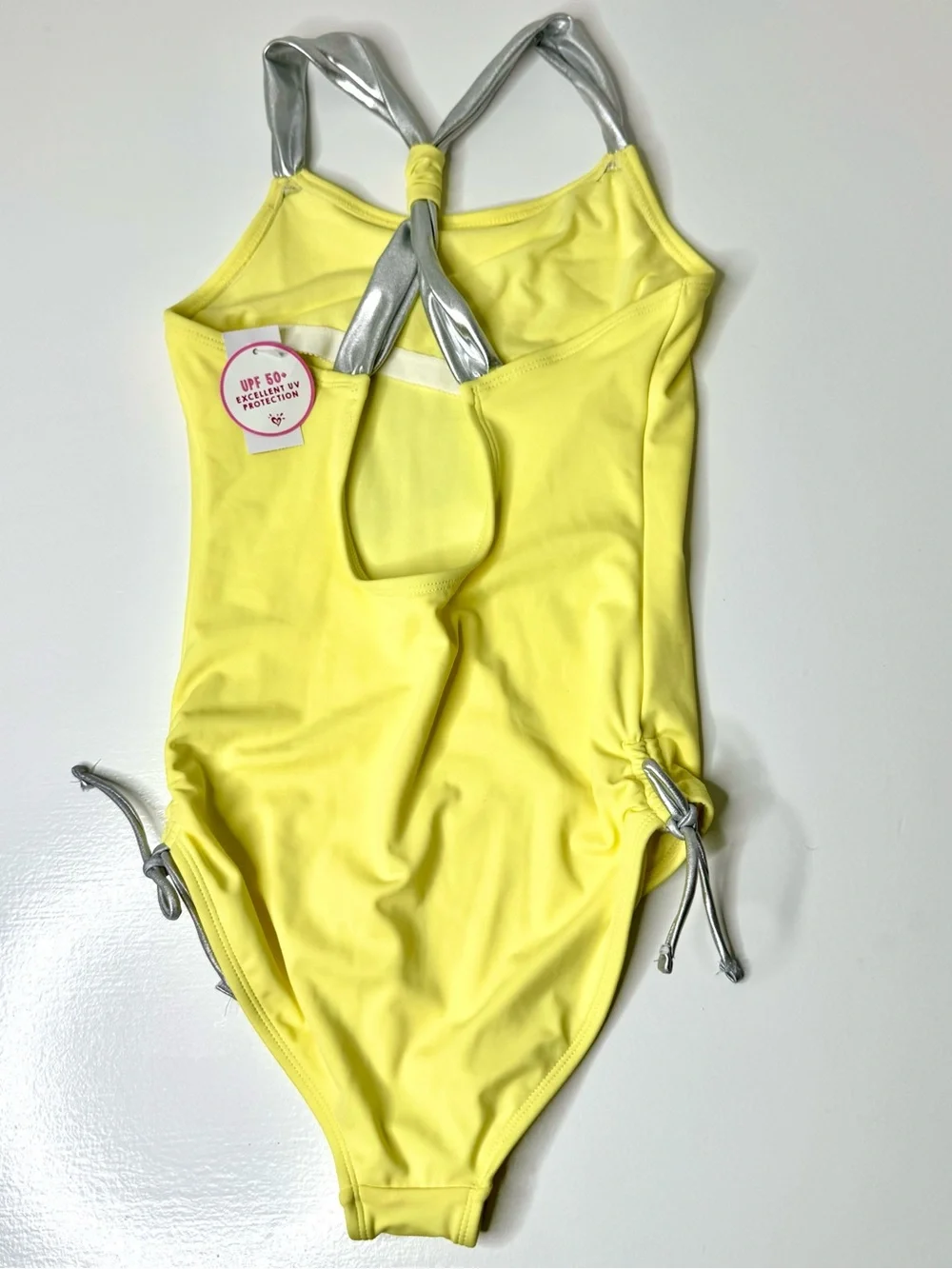 Justice Girls Yellow One-Piece Swimsuit with Silver Shell Accent